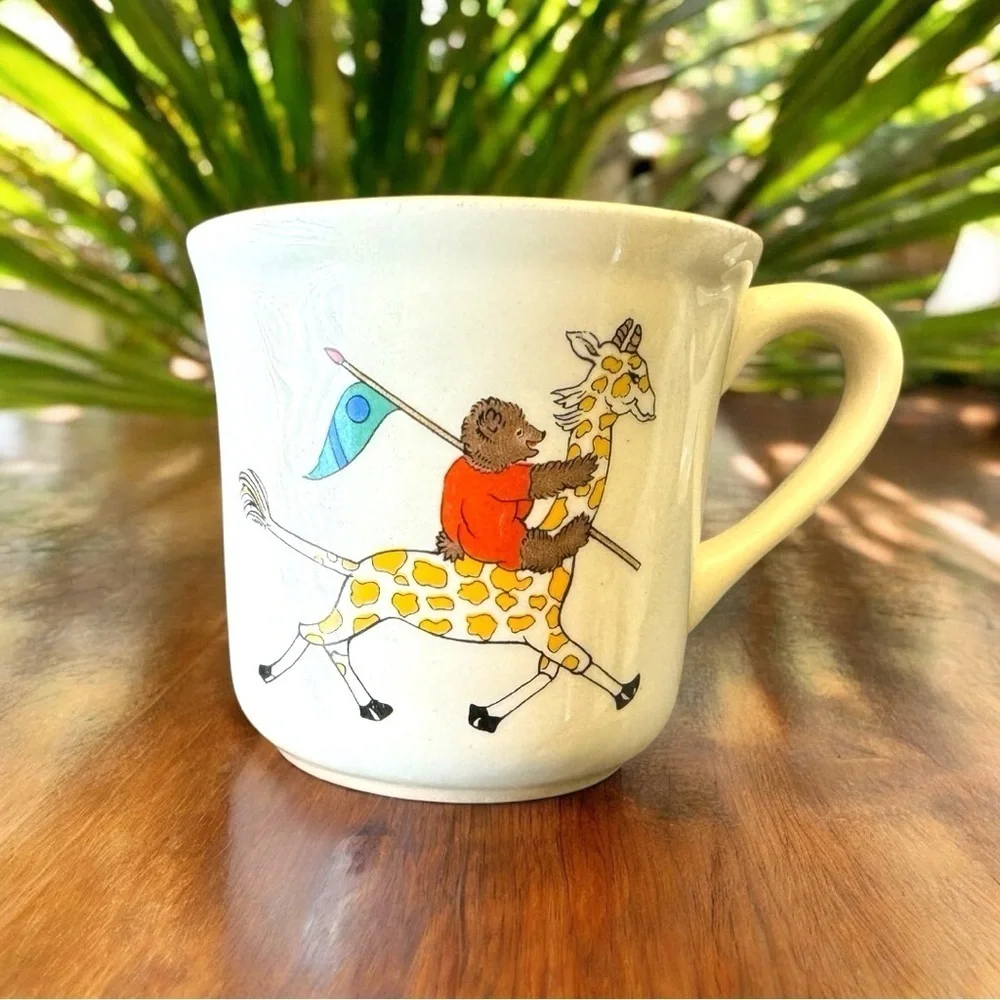 VINTAGE Circus-Themed Mug - Bear on Giraffe & Clown with Drum